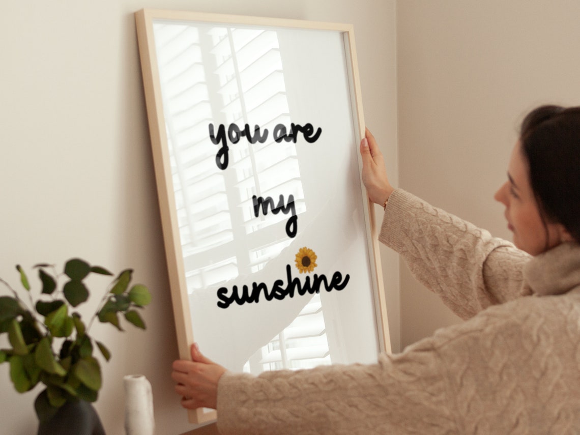 You Are My Sunshine Hand Lettered Sunflower Typography Quote Wall Art - Image 4