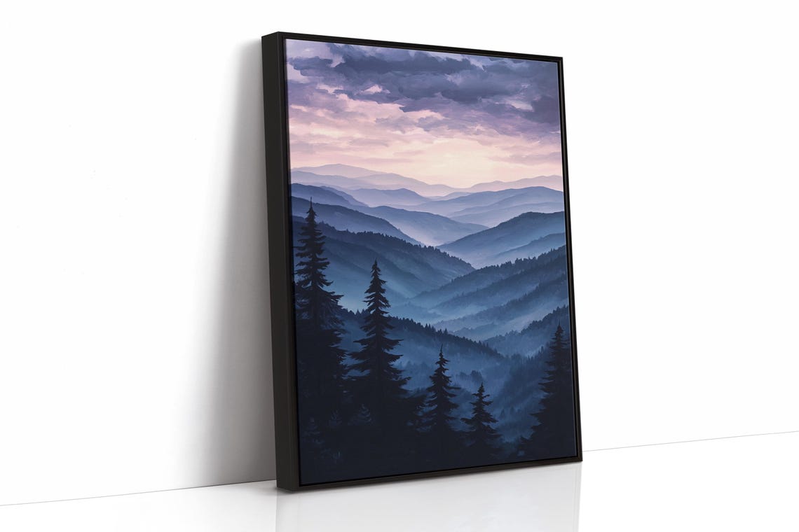 Misty Blue Mountain Print Serene Layered Landscape Tranquil Nature Wall Art Moody Twilight Sky Peaceful Forest Scene - Image 4