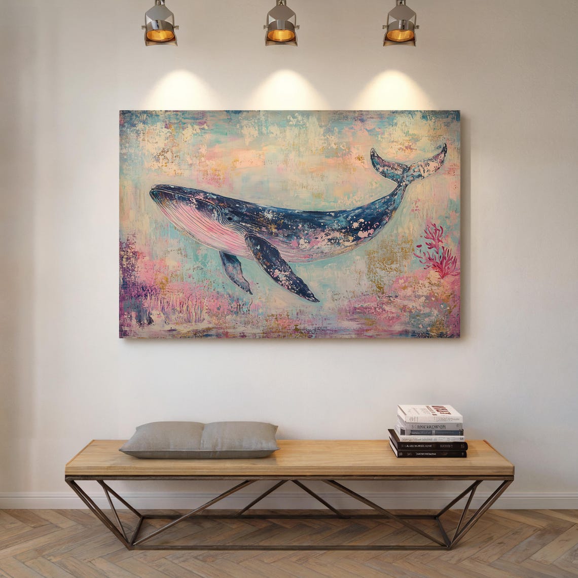 Abstract Whale, Pastel Ocean Background - Image 3