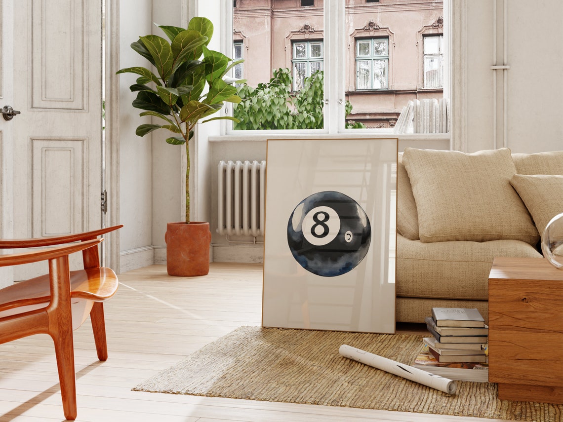 Magic 8 Ball Watercolor Billiard Retro Minimalist Game Room Poster - Image 2