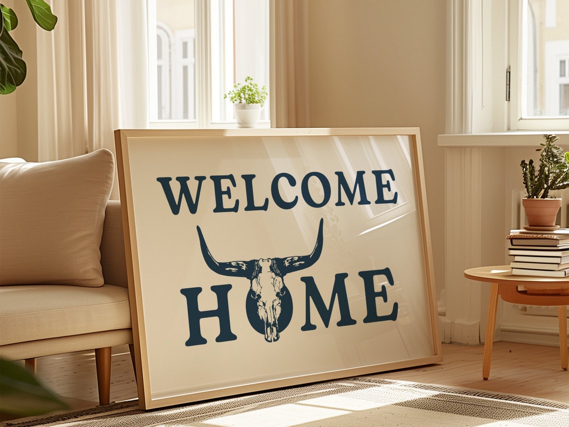 Welcome Home Longhorn Steer Skull Navy Western Entryway Art Poster - Image 2