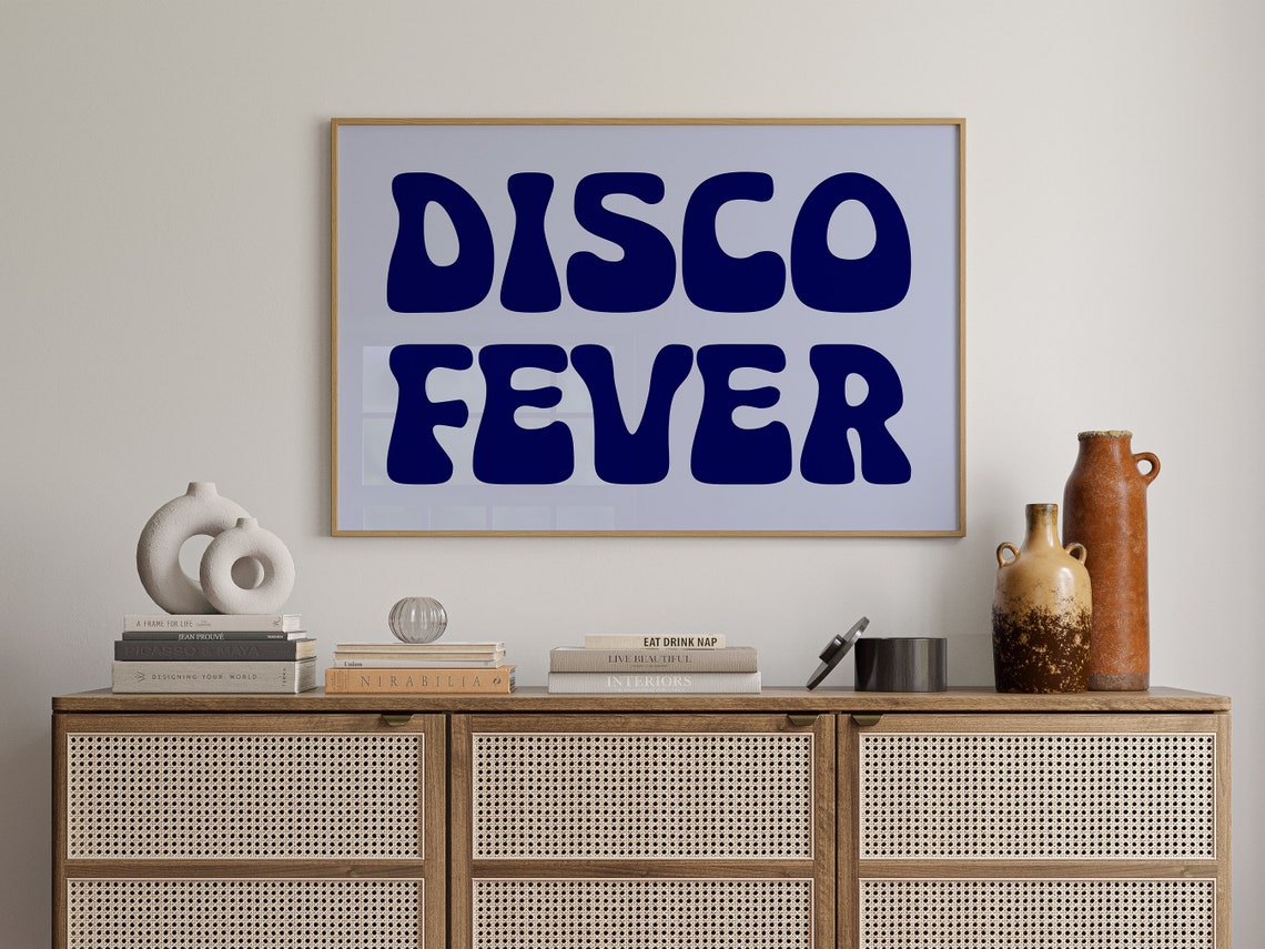 Disco Fever Bold Navy Retro Typography Minimalist Party Wall Poster