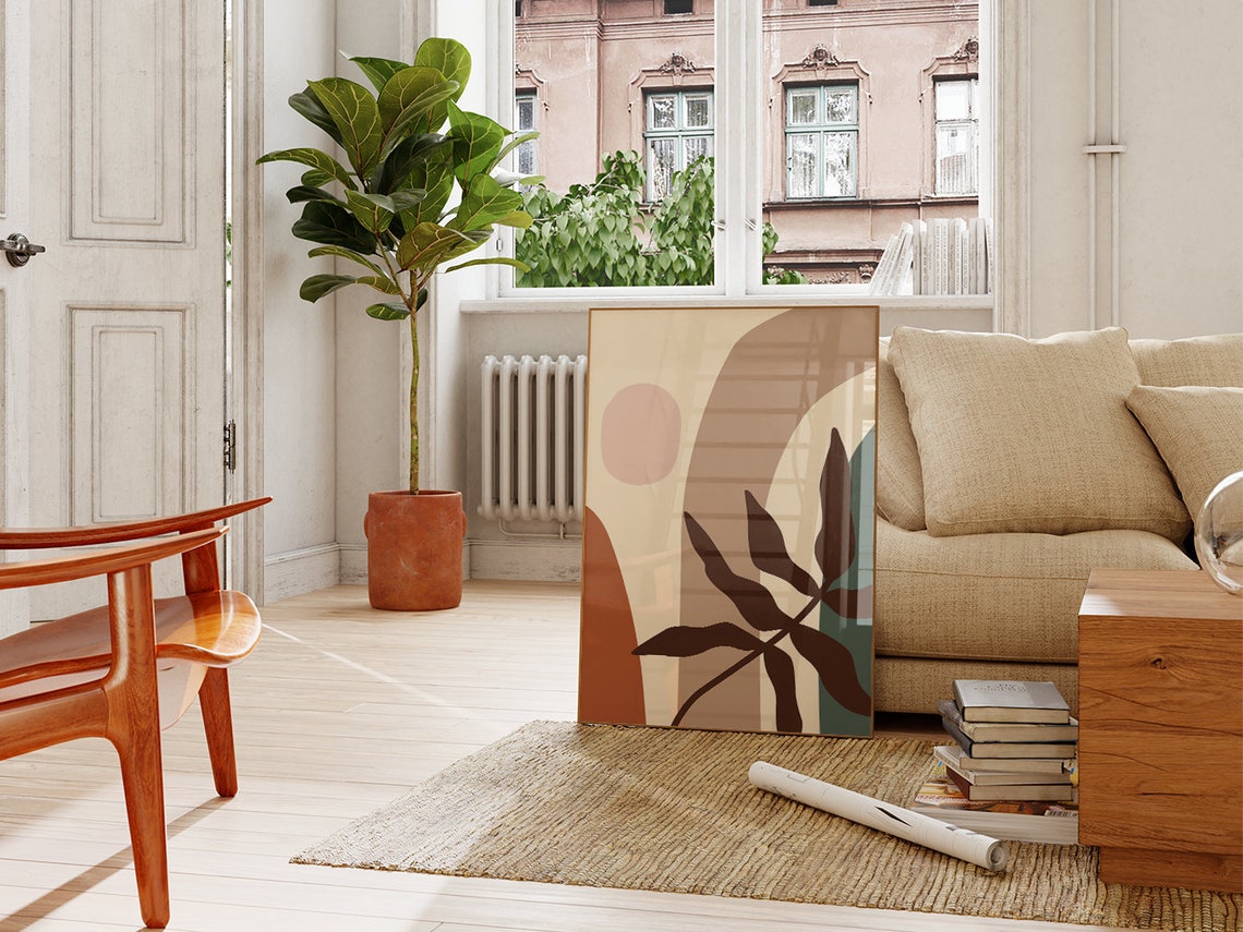 Cream Brown Arch Botanical Leaf Abstract Earth Tone Wall Poster - Image 2
