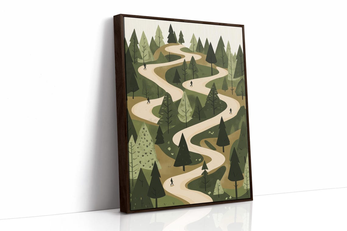 Minimalist Hiking Trail Art Print Serene Forest Path Illustration Nature Wall Decor Scenic Adventure Landscape - Image 2
