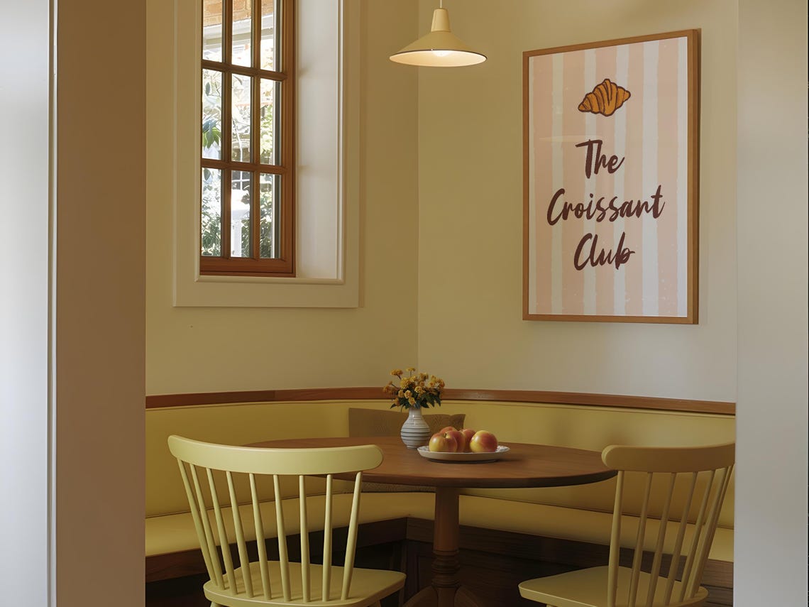The Croissant Club Typography Poster On Pink Striped Background - Image 3