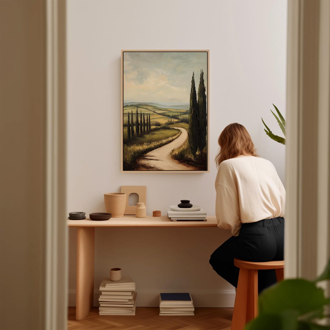 Tuscany Landscape Painting Rolling Hills And Cypress Trees Serene Countryside Wall Art For Rustic Mediterranean Decor - Image 2