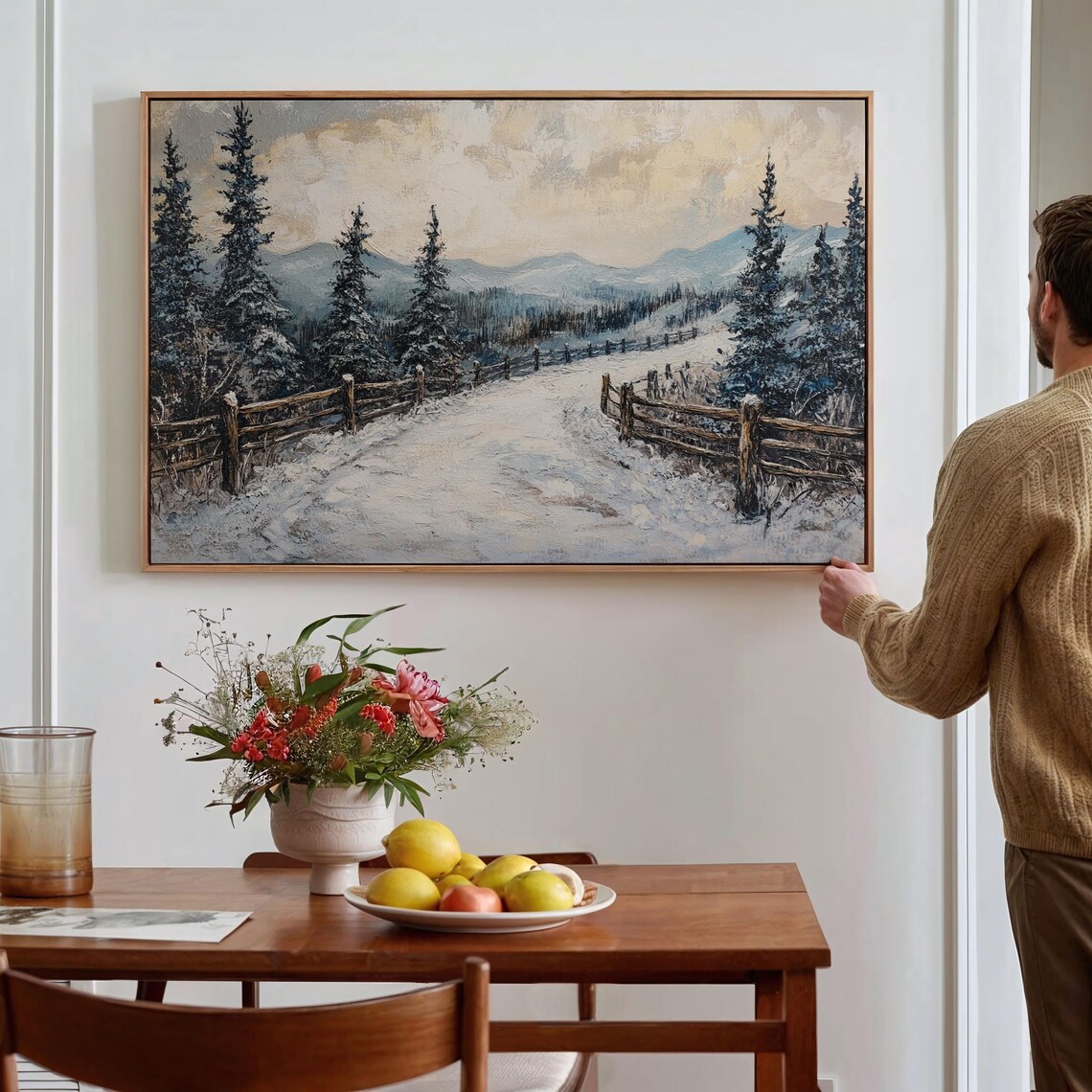 Snowy Mountain Pathway Art Print, Winter Landscape - Image 4