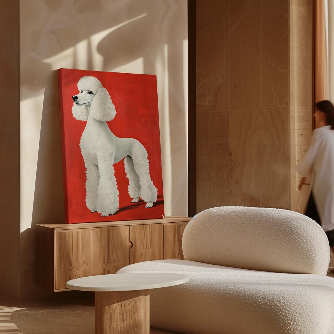 Elegant White Poodle Portrait Red Background Dog Wall Art Print - Image 5