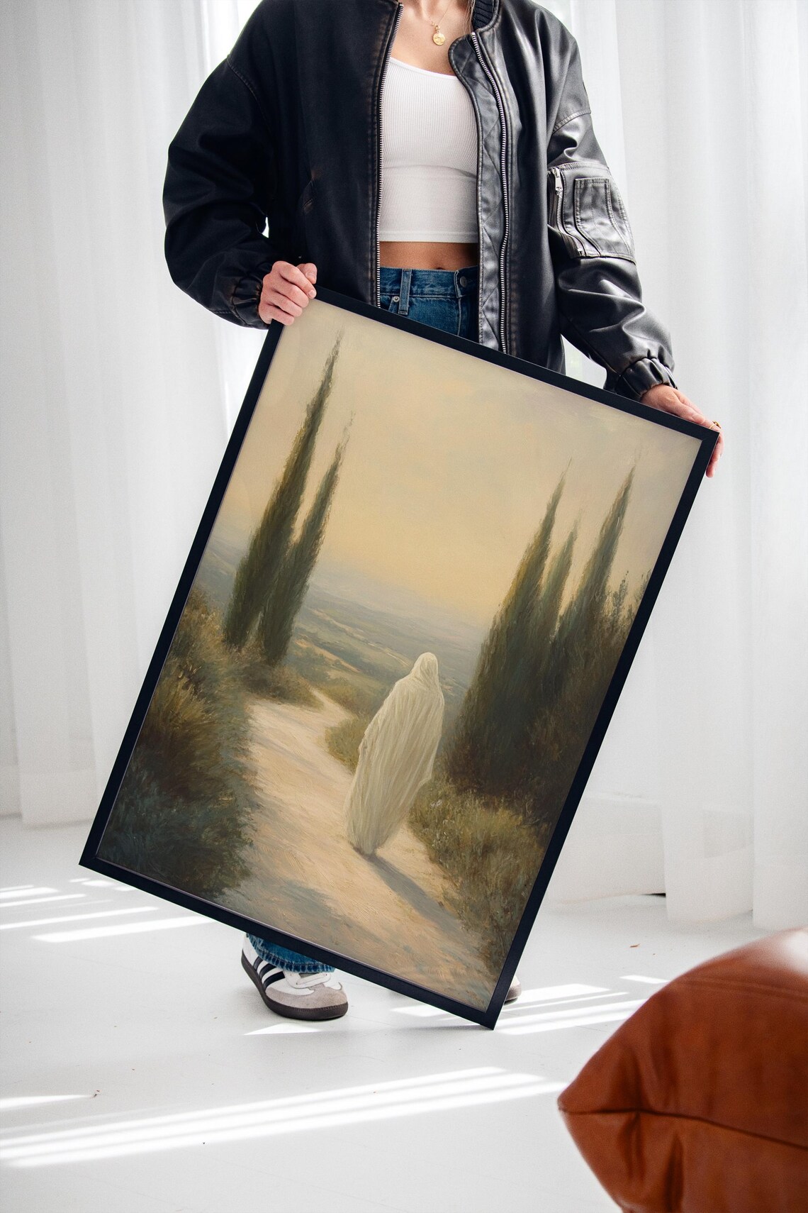 Serene Walk With Christ, Peaceful Landscape Art Print - Image 3