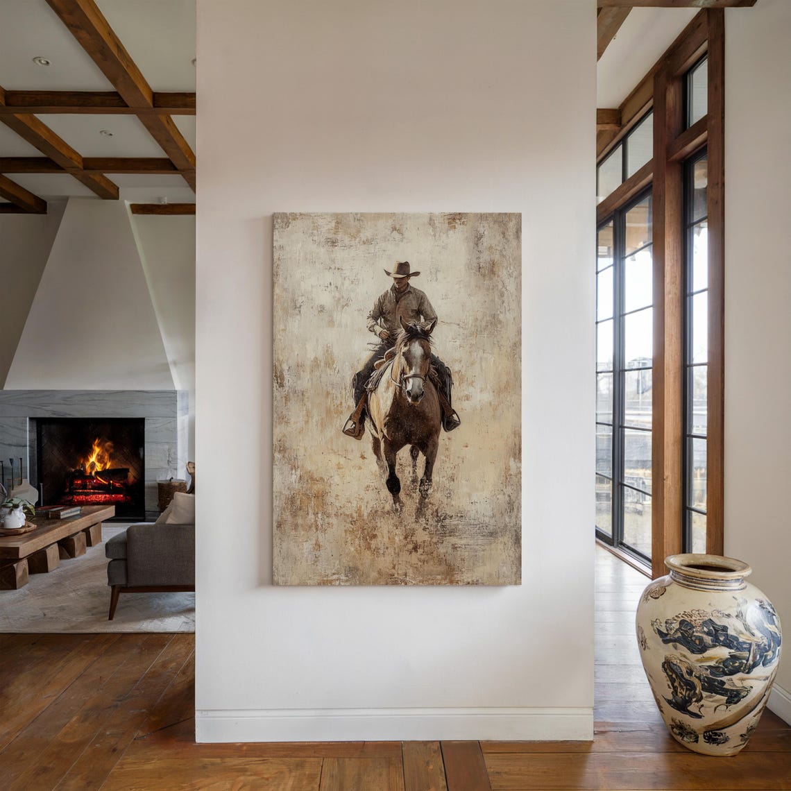 Rustic Cowboy Horseback Riding Art Western Wall Decor Vintage Ranch Scene Old West Print - Image 3