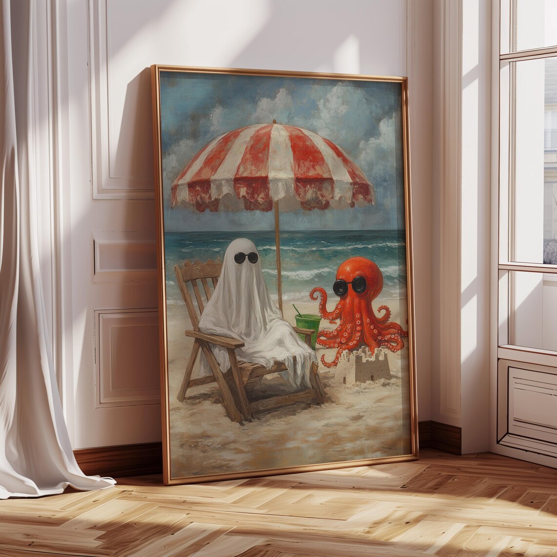 Ghost And Octopus At The Beach, Funny Summer Art Print - Image 4
