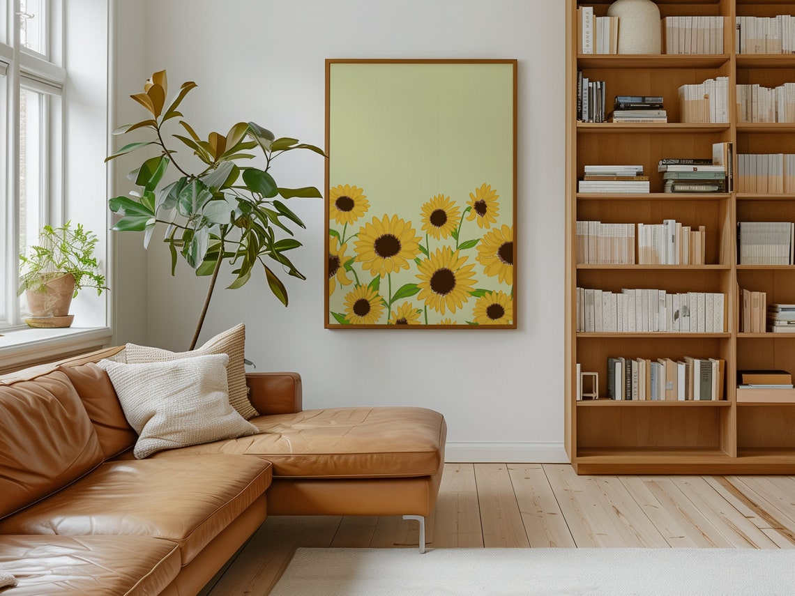 Yellow Sunflowers Bottom Border Light Green Whimsical Poster - Image 2