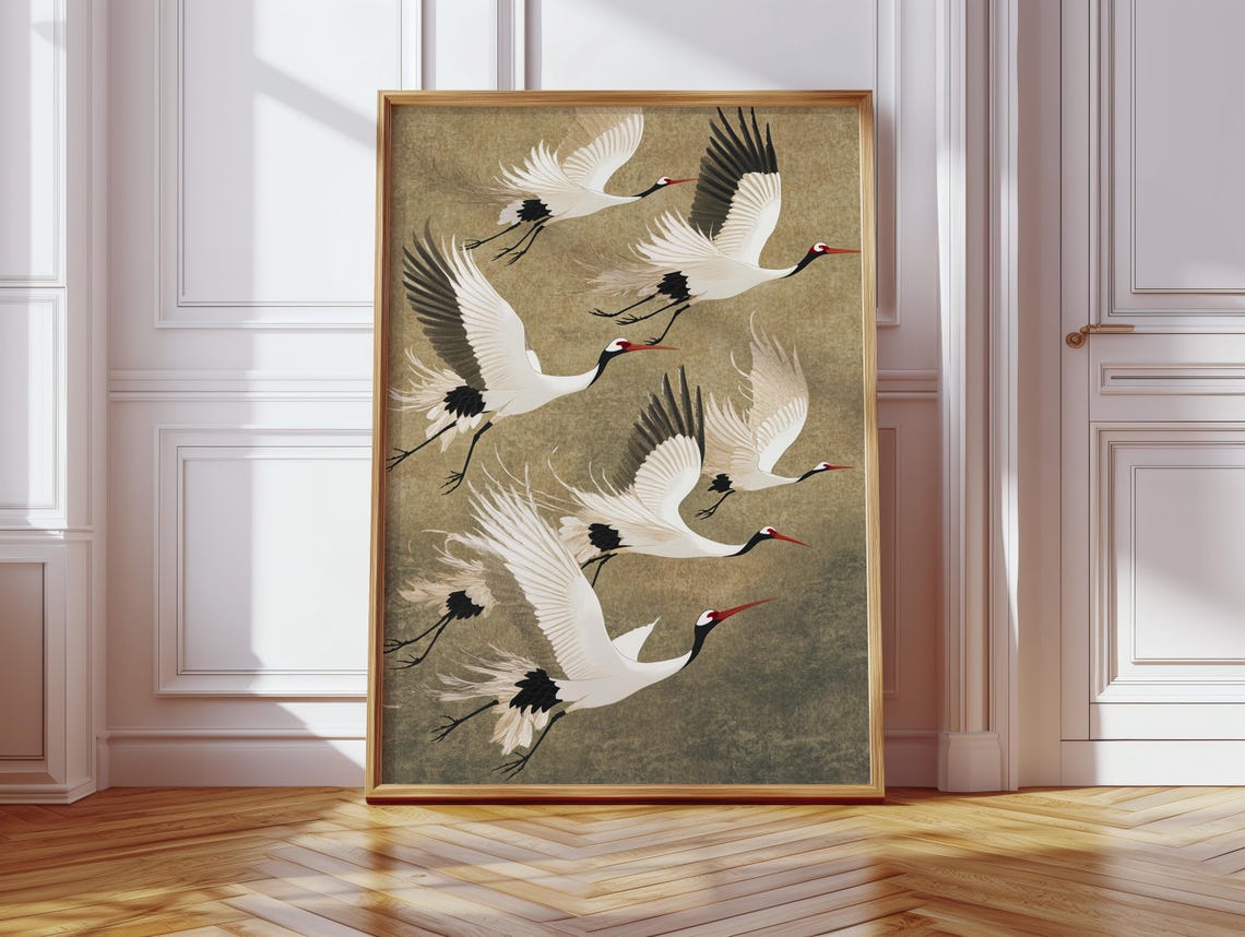 Elegant Japanese Crane, Minimalist Nature Art Print