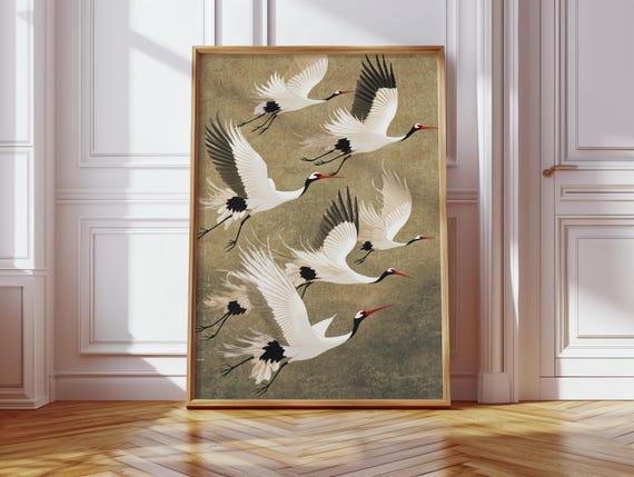 Elegant Japanese Crane, Minimalist Nature Art Print