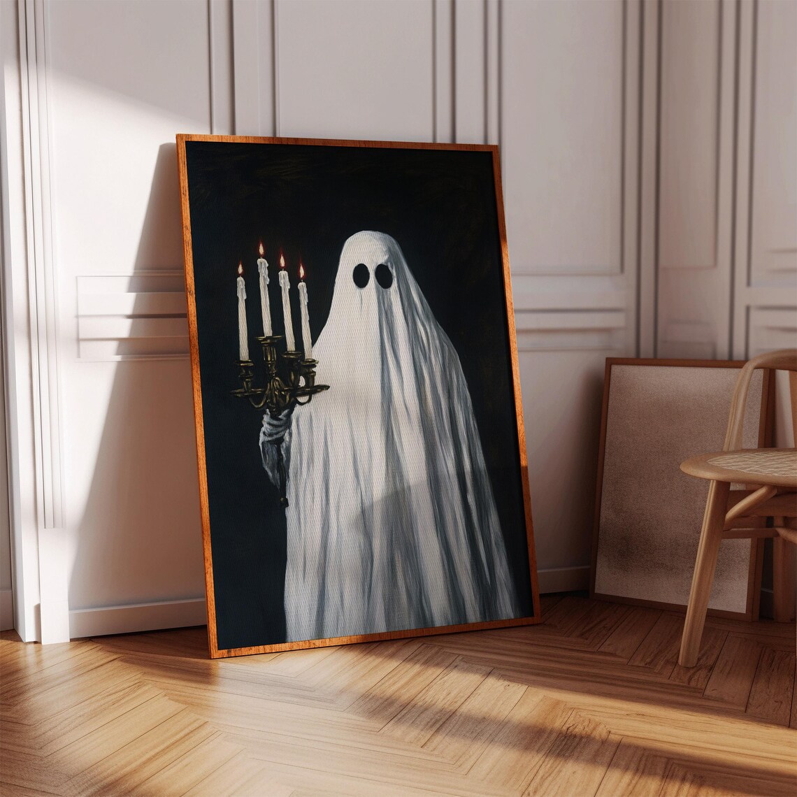 Elegant Ghost Holding Lit Candelabra Dark Academia Gothic Poster - Image 3