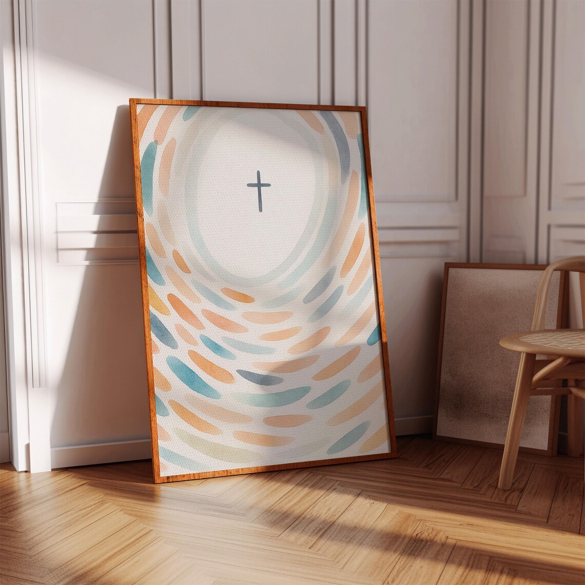 Radiating Cross, Minimalist Watercolor Christian Decor