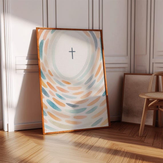 Radiating Cross, Minimalist Watercolor Christian Decor