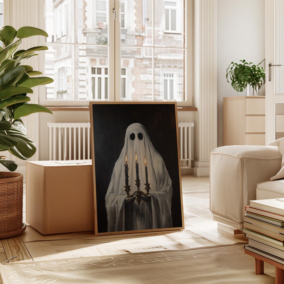 Gothic Ghost Holding Candelabra Poster Spooky Halloween Candlelight Art - Image 5
