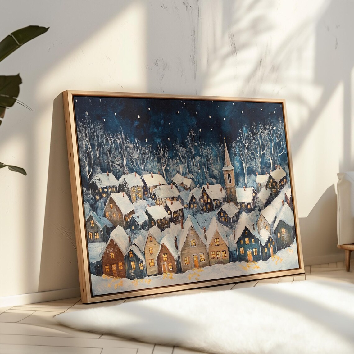 Snowy Winter Village Wall Art Festive Christmas Print With Cozy Houses For Living Room Bedroom Or Holiday Decor - Image 3