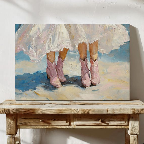 Pink Cowboy Boots Wedding Art Rustic Country Bride Print Western Farmhouse Decor Romantic Cowgirl Aesthetic Southern Charm