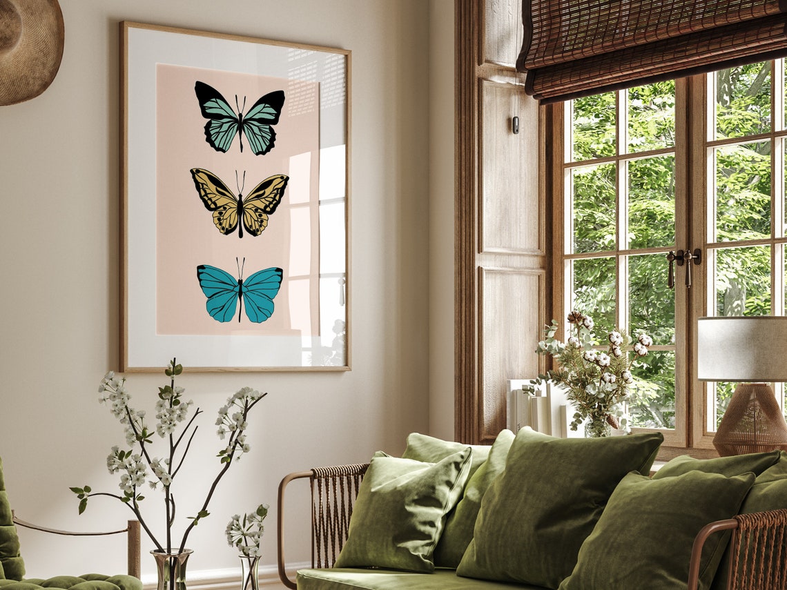 Butterfly Wall Art Boho Minimalist Prints Modern Art Bohominimalistdecor Butterfly Art - Image 2