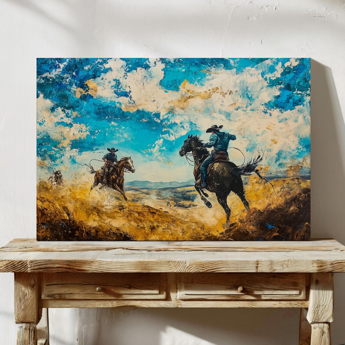 Western Cowboy Horseback Riding Art Print, Rustic Rodeo - Image 4