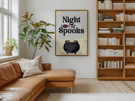 Night Of Spooks Witch Cauldron And Spider Retro Cute Halloween Art Poster