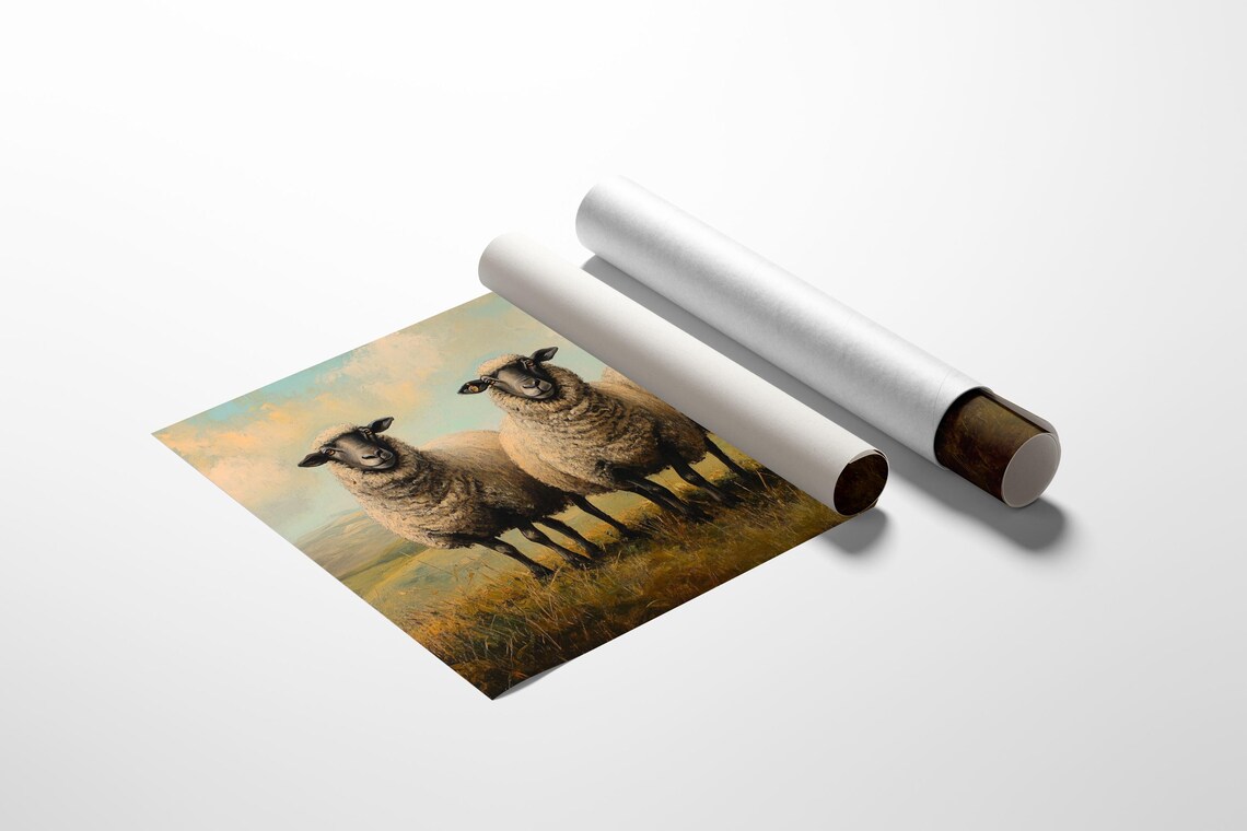 Three Sheep in Pasture Painting, Rustic Farm Scene - Image 2