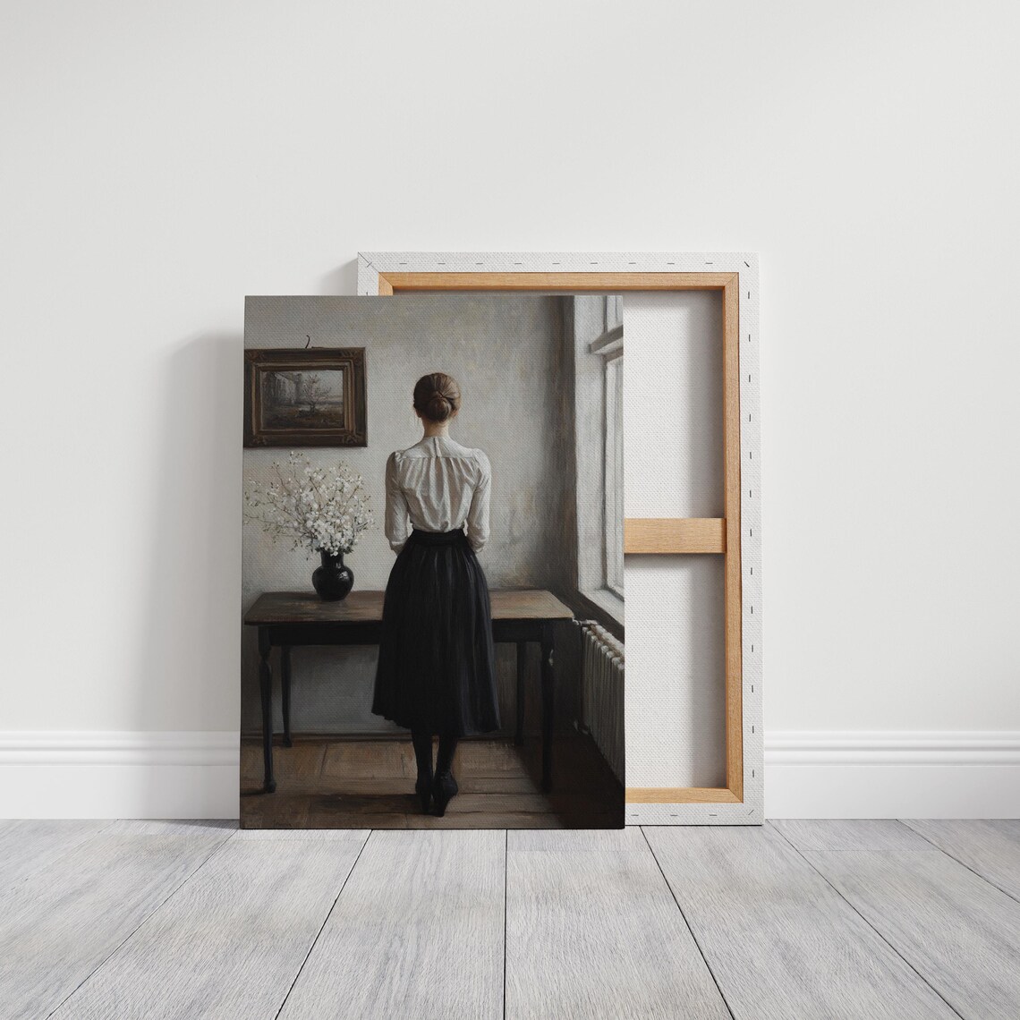 Elegant Woman From Behind Vintage Interior Portrait Muted Oil Painting Poster - Image 3