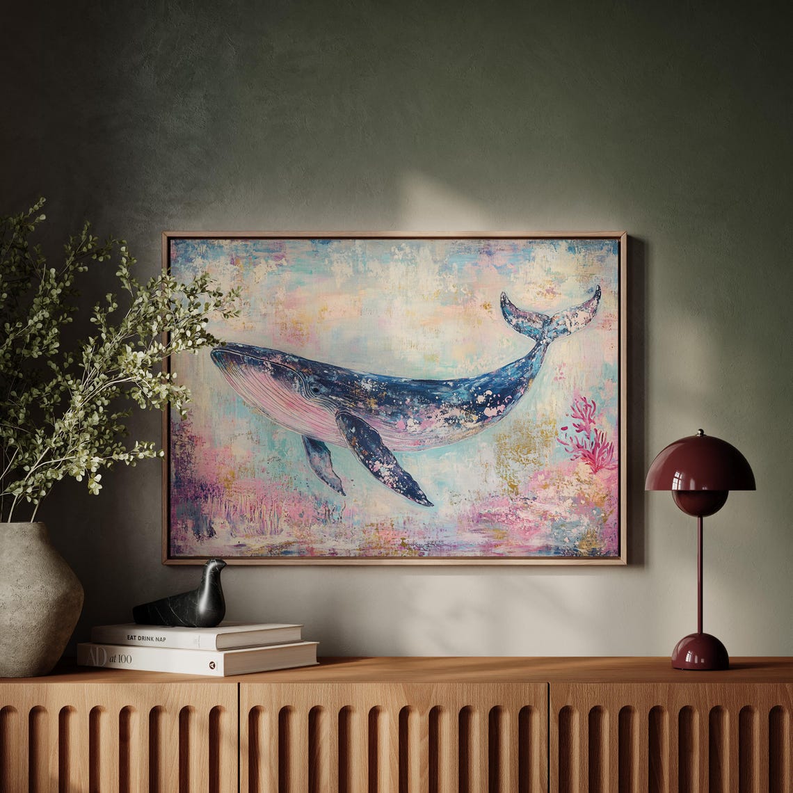 Abstract Whale, Pastel Ocean Background - Image 2
