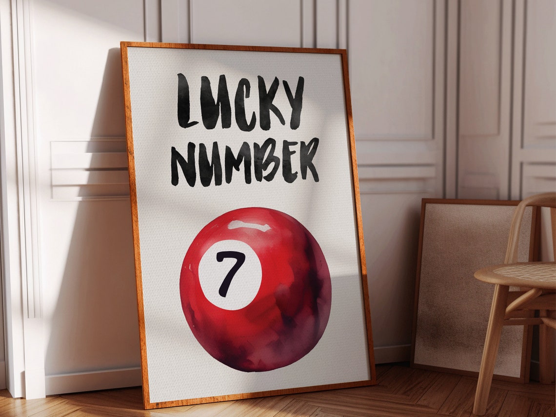 Lucky Number Seven Red Billiard Ball Watercolor Retro Wall Art Poster - Image 2