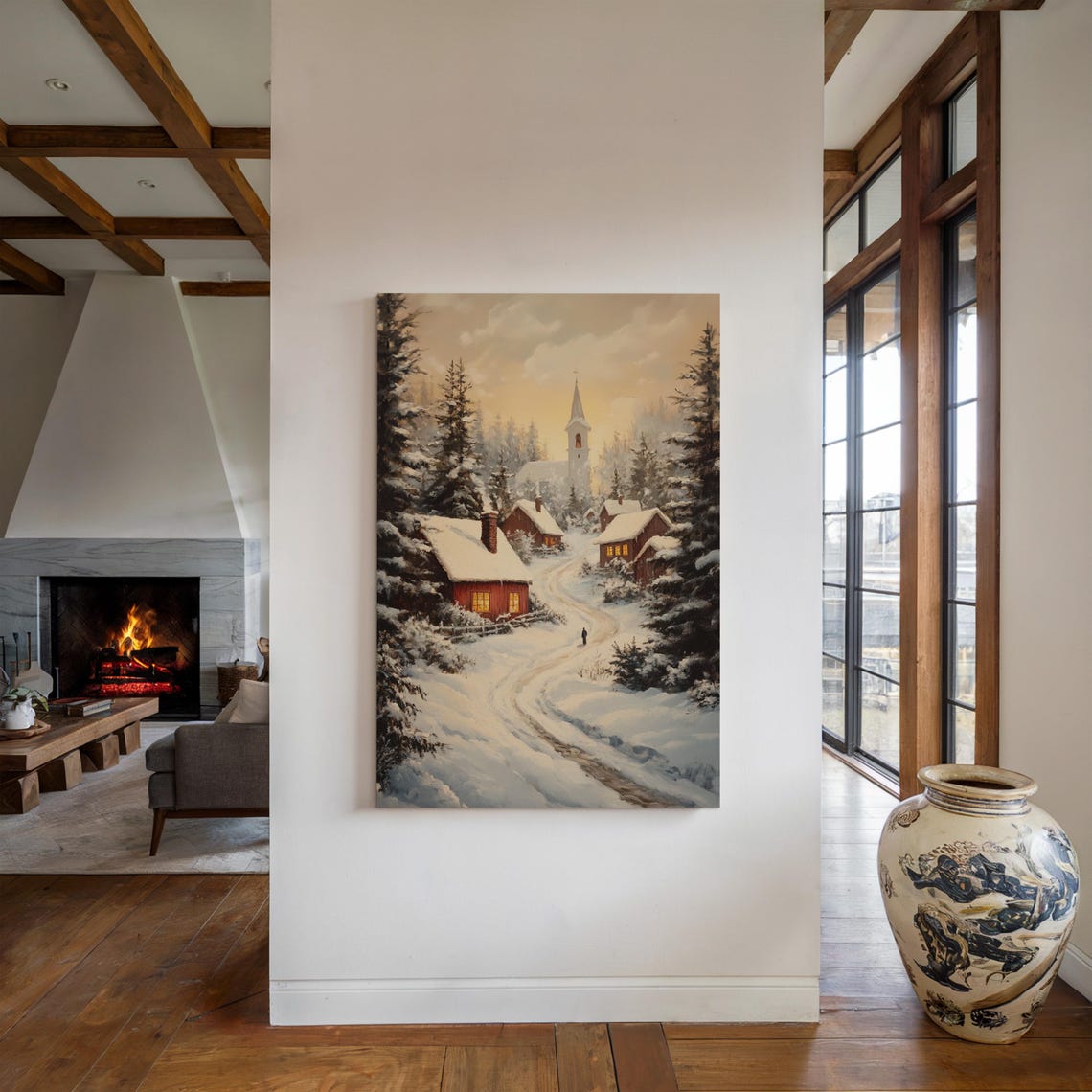 Peaceful Winter Village Scene, Rustic Holiday Decor - Image 4