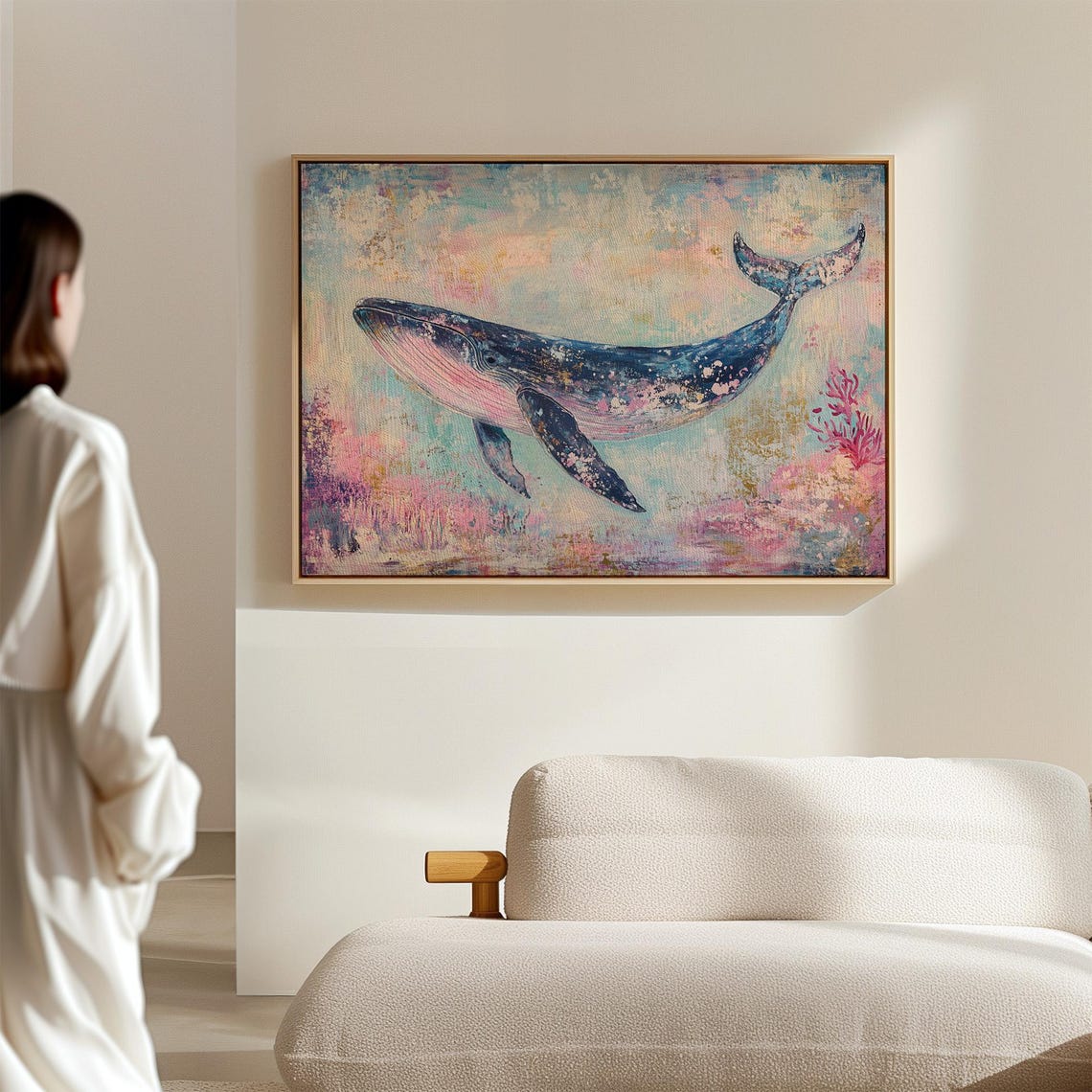 Abstract Whale, Pastel Ocean Background - Image 4