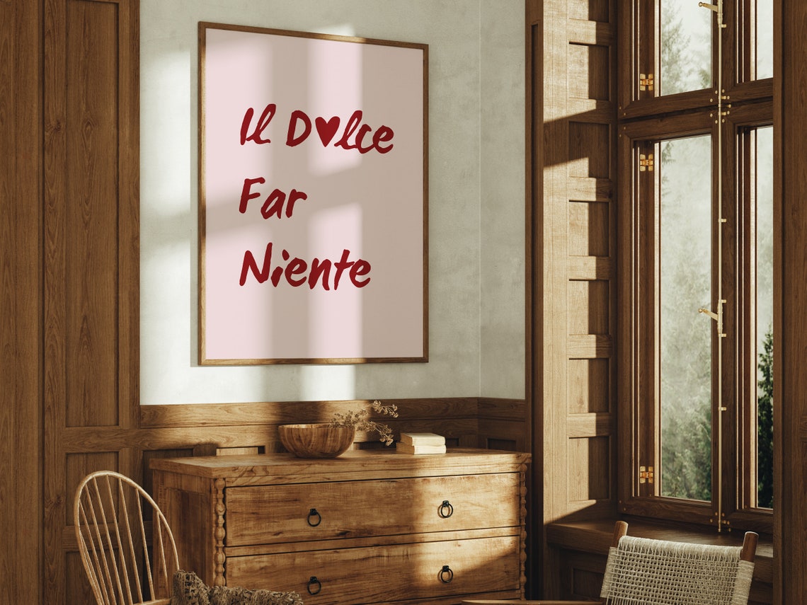 Il Dolce Far Niente Italian Quote Red Script Heart White Poster - Image 2