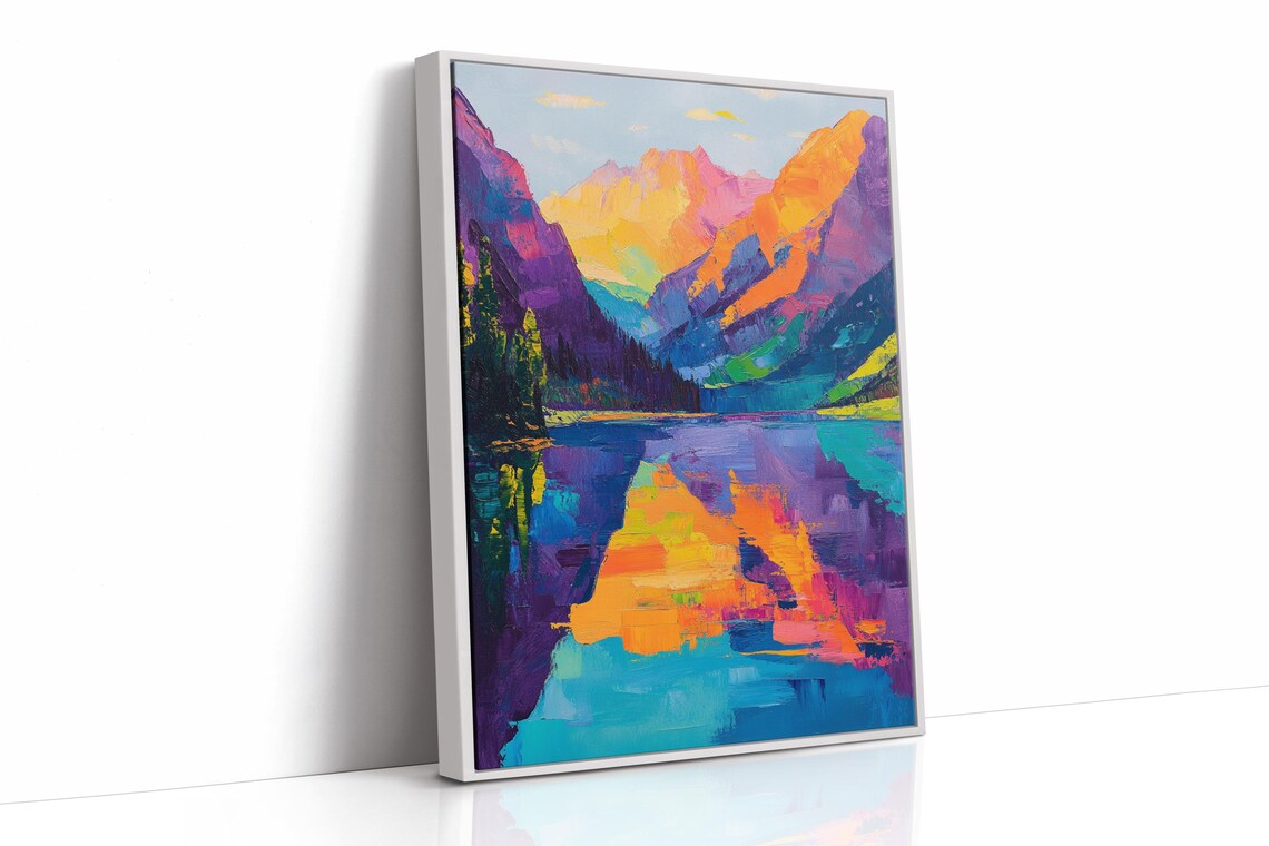 Bold Abstract Mountain Lake Painting, Modern Landscape - Image 5