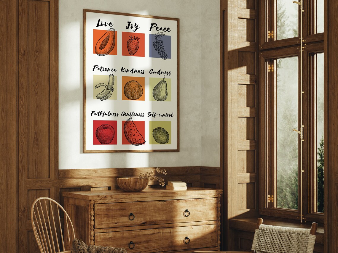 Fruits of the Spirit Grid Nine Fruit Boho Christian Wall Art Poster - Image 2