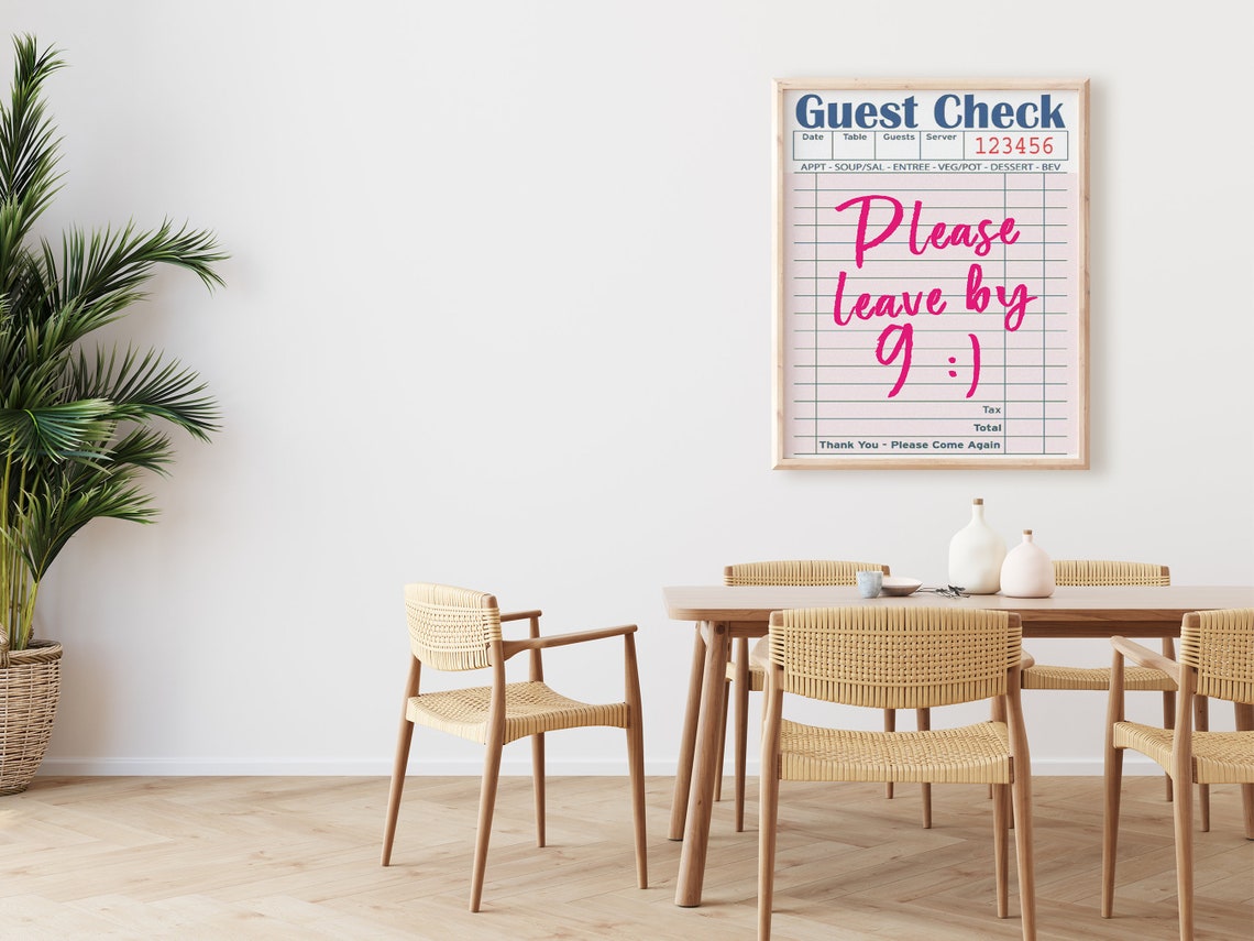 Please Leave By Nine Guest Check Pink Funny Kitchen Wall Art - Image 2