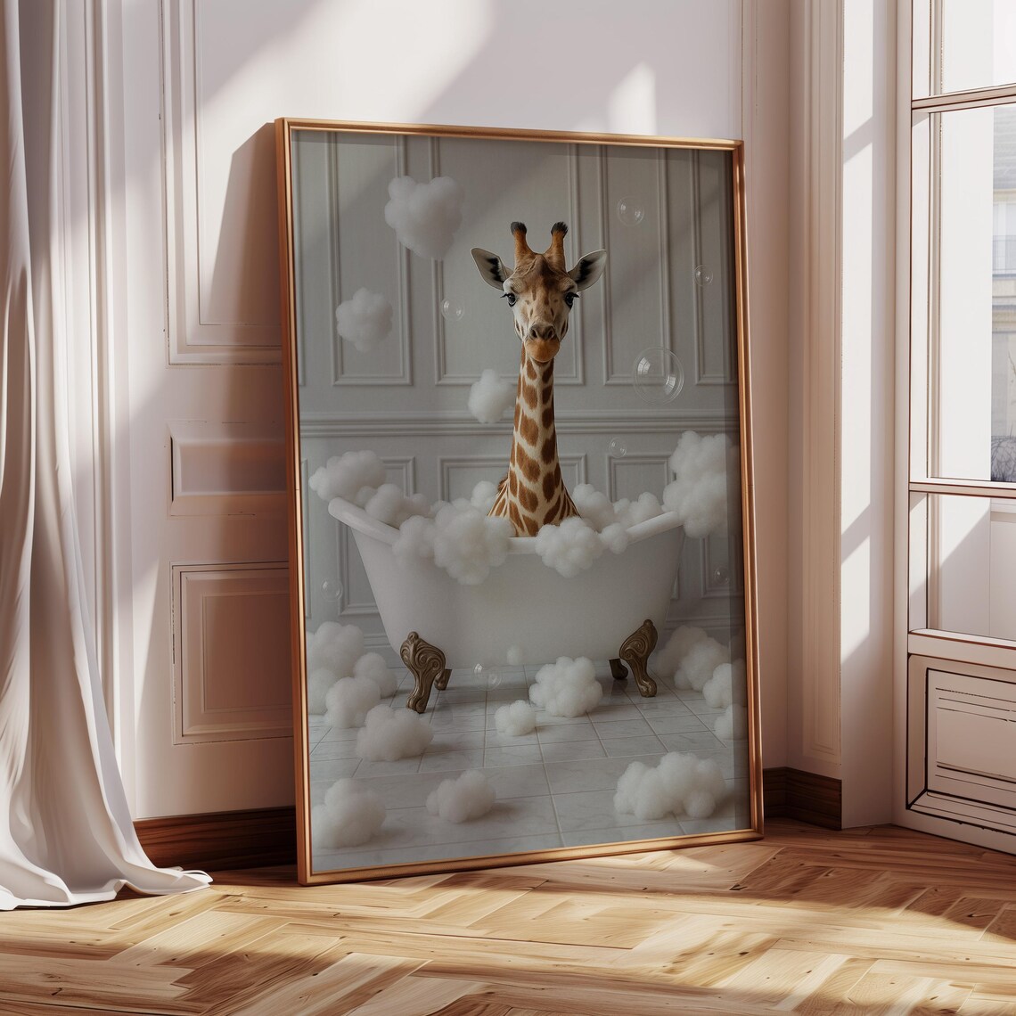 Whimsical Giraffe In Bathtub, Funny Bathroom Decor - Image 4