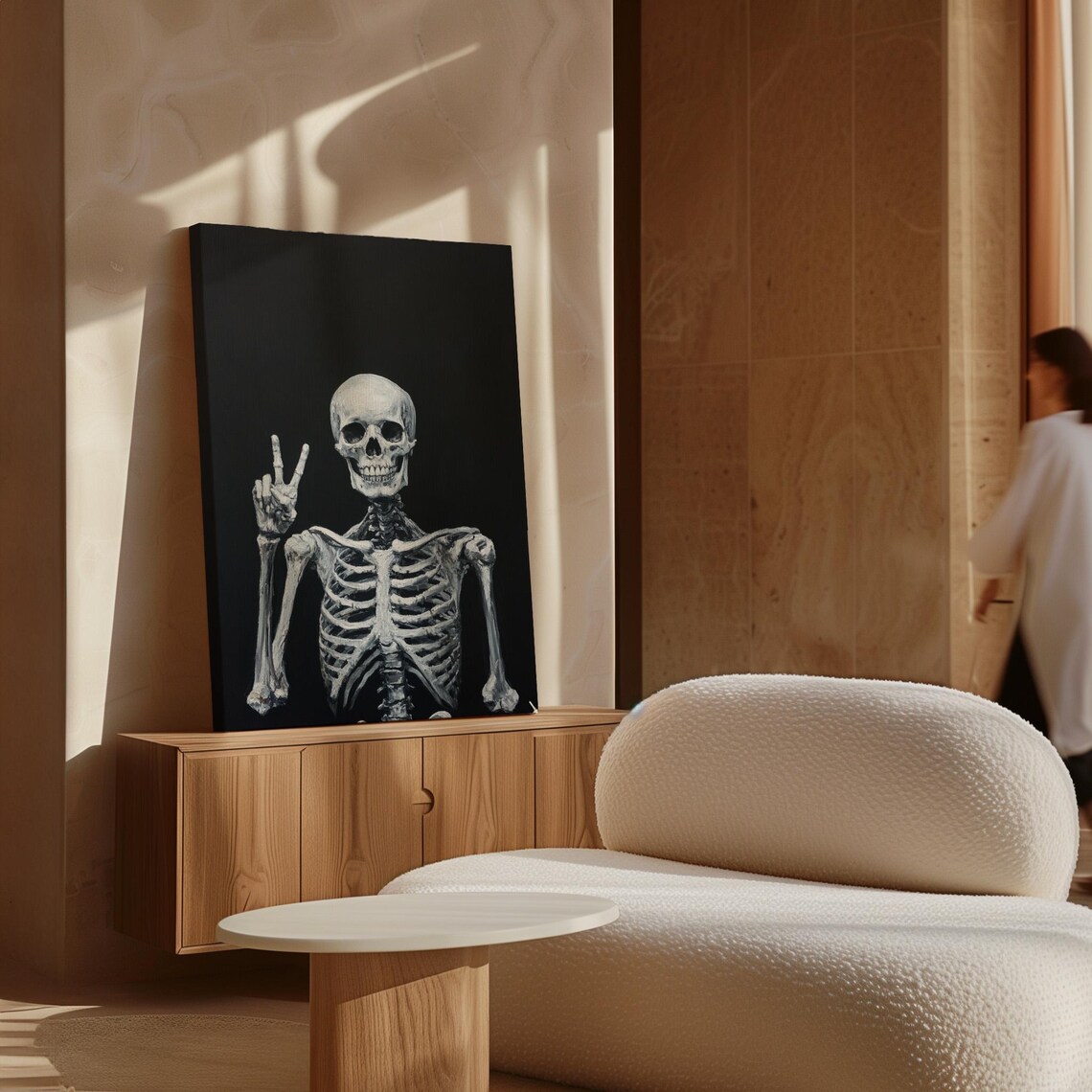 Grinning Skeleton With Peace Sign, Gothic Art - Image 5