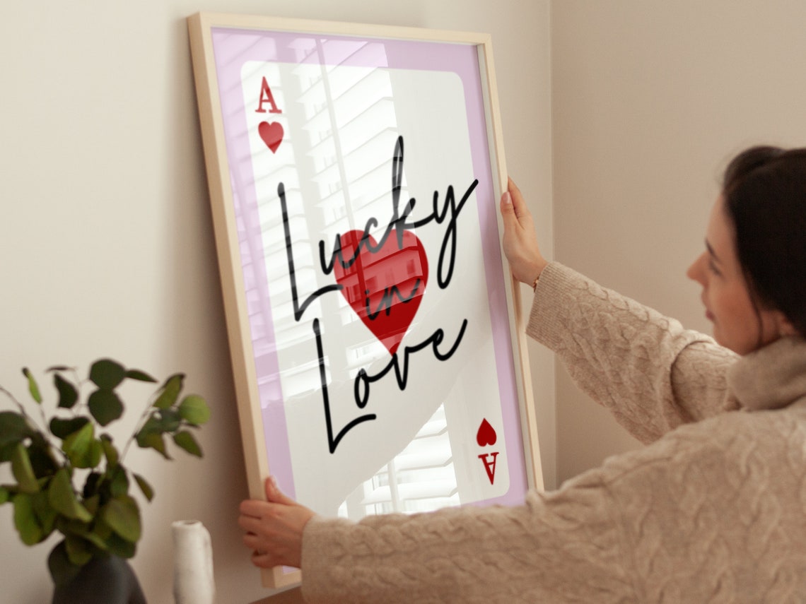 Lucky in Love Ace of Hearts Playing Card Red Heart Script Love Poster - Image 2