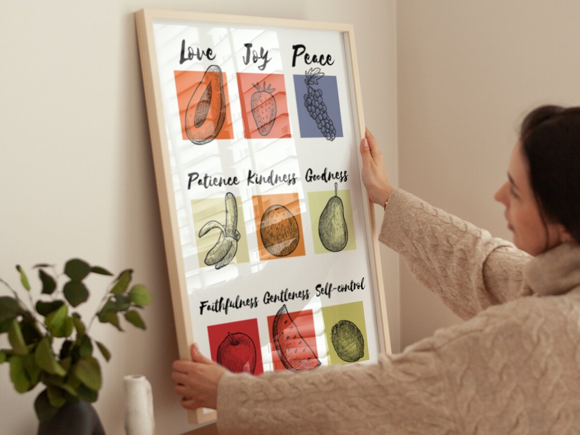 Fruits Of The Spirit Christian Quote Fruit Chart Boho Wall Art - Image 2