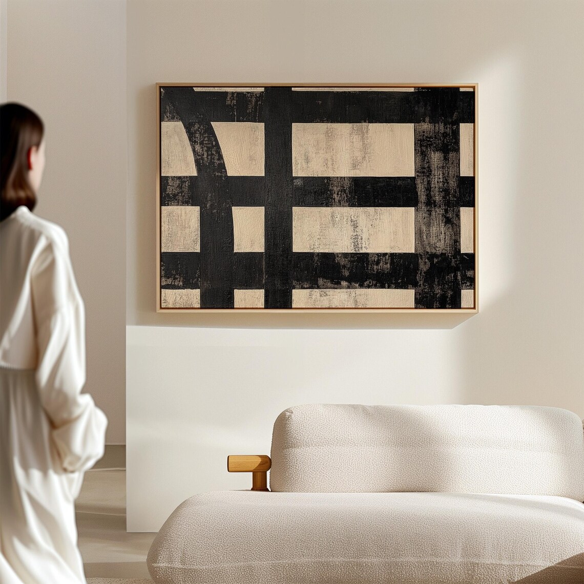Monochrome Geometric Pattern, Abstract Grid Art Print - Image 4