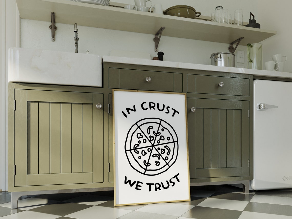 In Crust We Trust Whole Pizza Simple Black Line Drawing Poster - Image 2