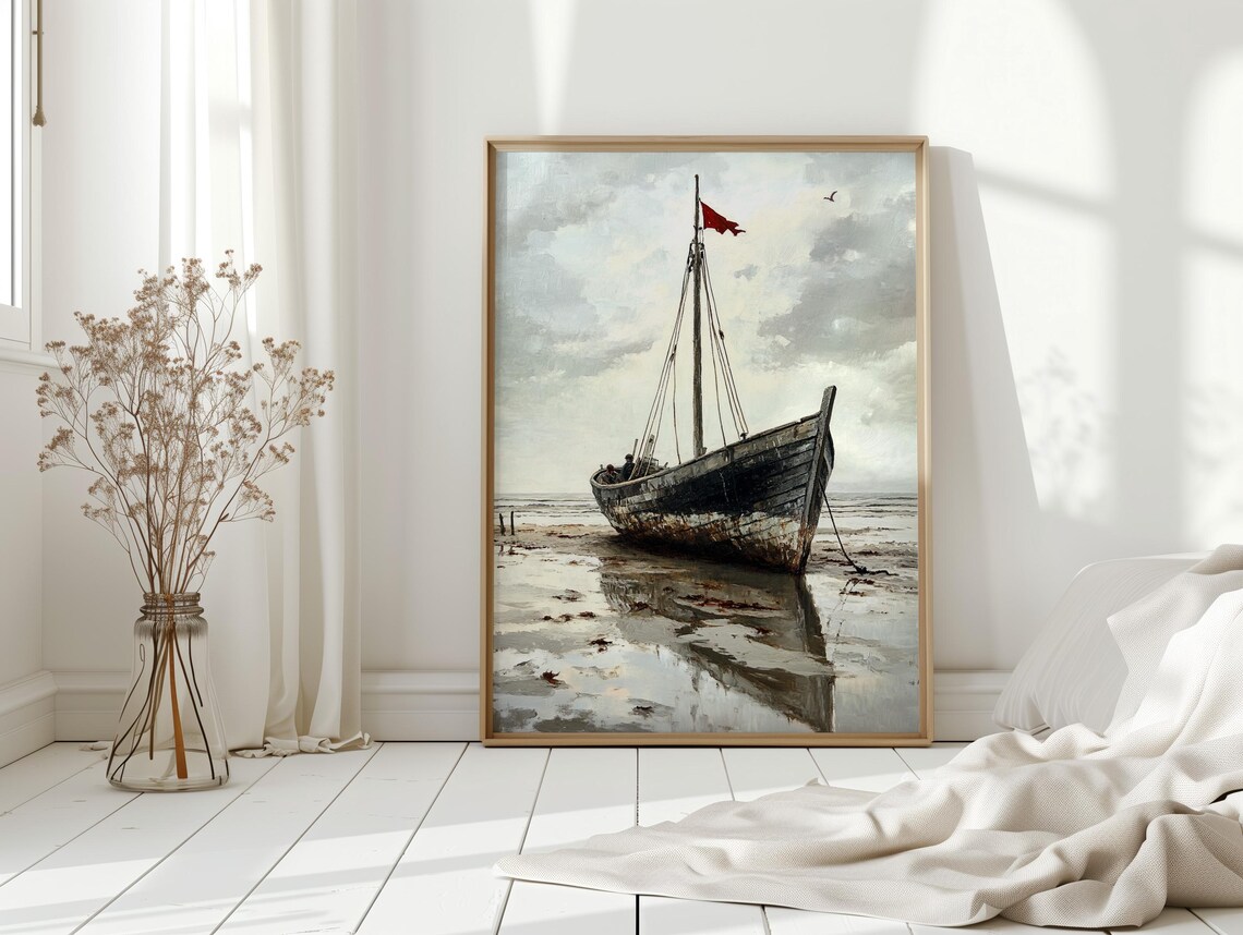 Rustic Beached Boat Vintage Nautical Coastal Art Print - Image 5
