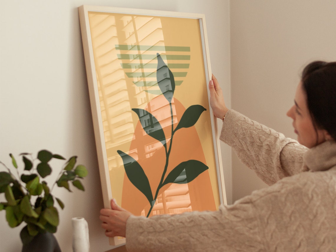 Apricot Peach Leaf Botanical Minimalist Boho Earth Tone Poster
