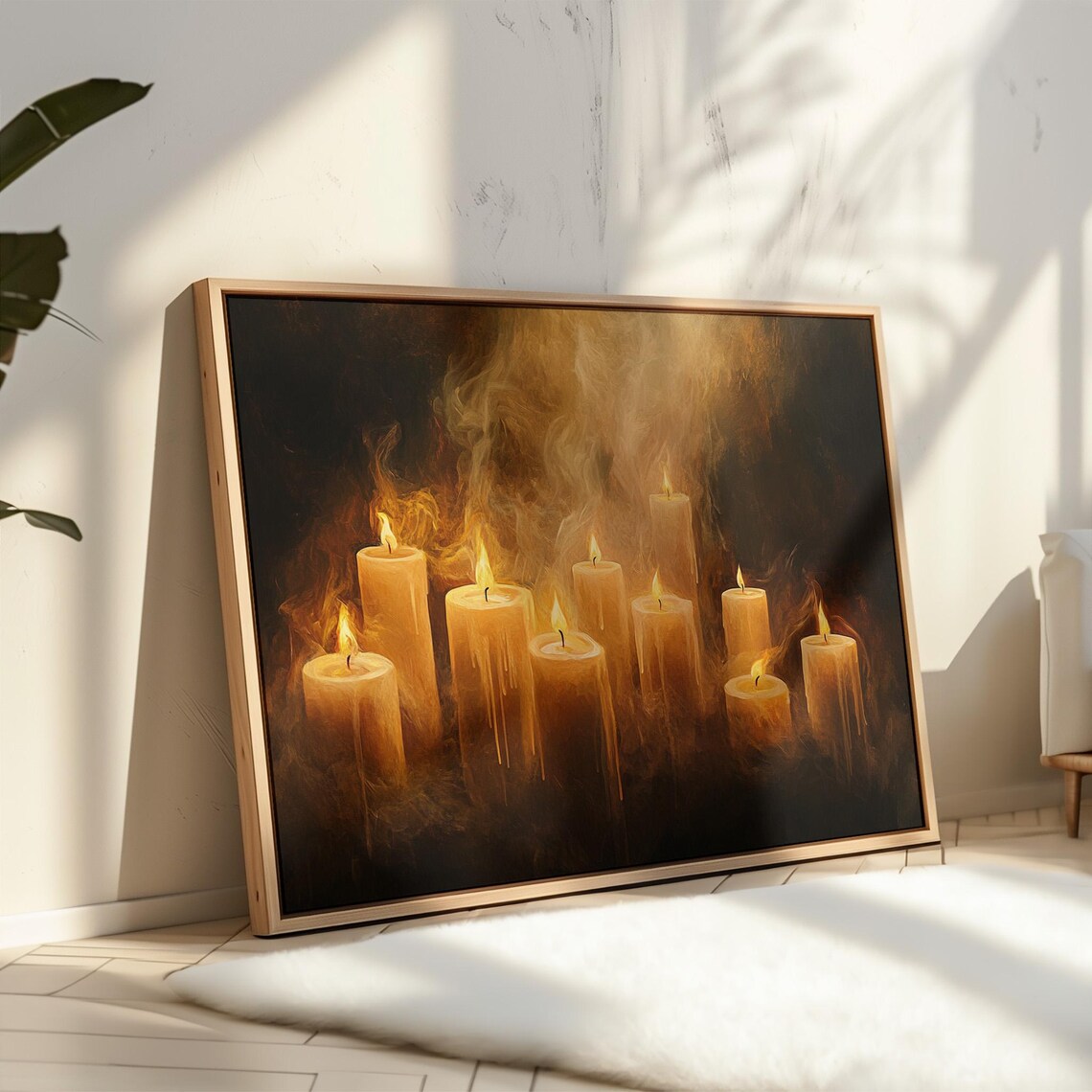 Glowing Golden Candles Smoky Flames Dark Moody Candlelight Art Poster - Image 2