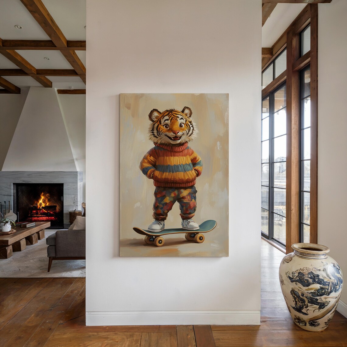 Tiger Cub Striped Sweater Skateboard Whimsical Kids Animal Portrait Poster - Image 4