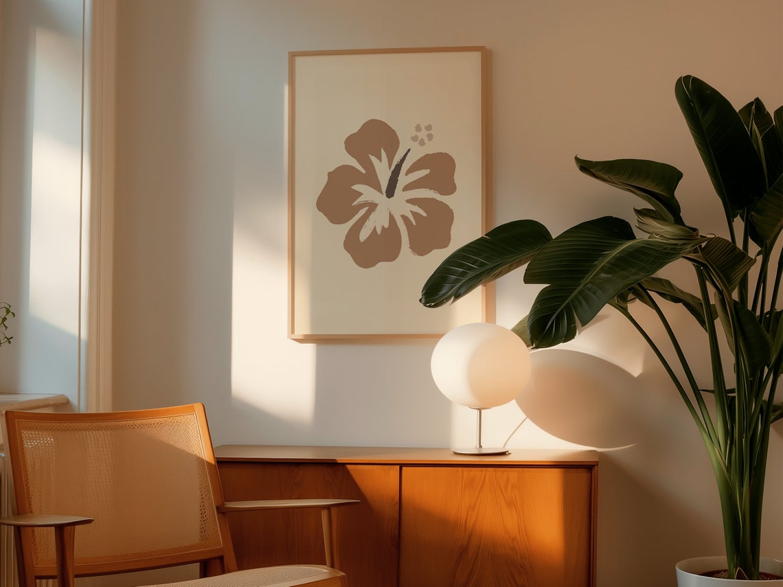 Neutral Brown Hibiscus Flower Abstract Boho Botanical Art Poster - Image 2