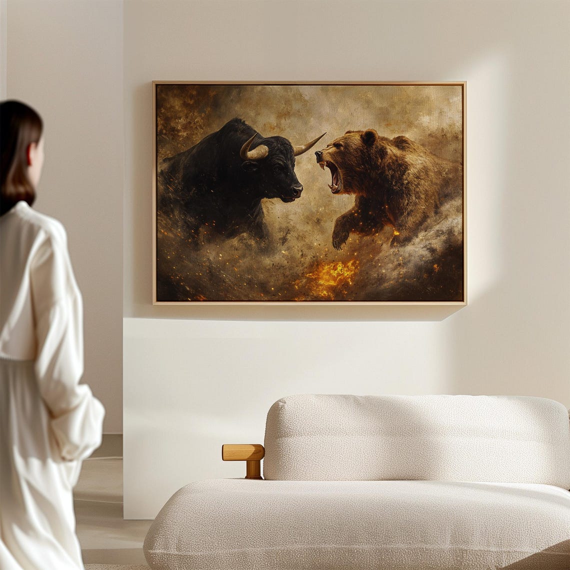 Bull Vs Bear Fierce Clash Golden Dust Finance Symbol Wall Art - Image 5