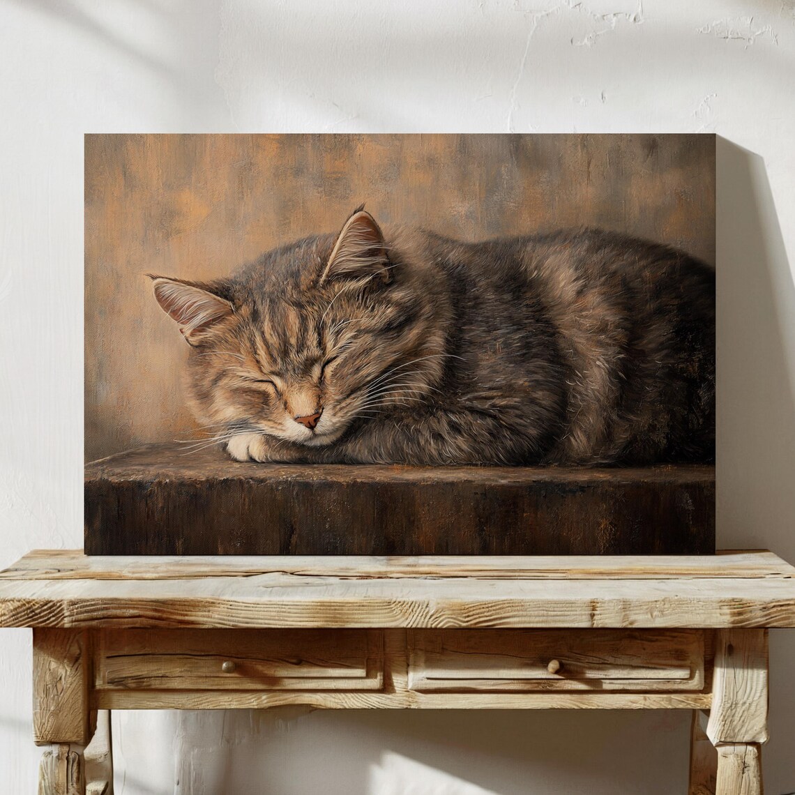 Sleeping Cat Painting, Rustic Pet Decor - Image 4